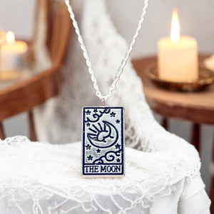 Tarot card necklace, sun, moon, star, fortune, silver magic jewelry