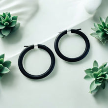 Load image into Gallery viewer, Wooden hoop black earrings for women boho