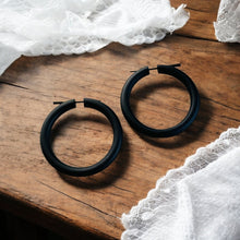 Load image into Gallery viewer, Wooden hoop black earrings for women boho