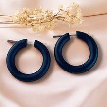 Load image into Gallery viewer, Wooden hoop black earrings for women boho