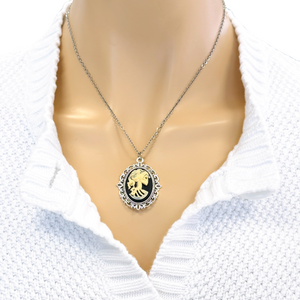 Gothic Lolita cameo pendant necklace crow skeleton black cat