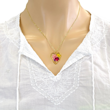 Load image into Gallery viewer, Pressed flower gold plated necklace Hibiscus flower jewelry