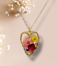 Load image into Gallery viewer, Pressed flower gold plated necklace Hibiscus flower jewelry