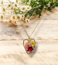 Load image into Gallery viewer, Pressed flower gold plated necklace Hibiscus flower jewelry