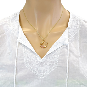 Pressed flower gold plated necklace horseshoe flower jewelry
