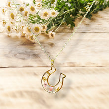 Load image into Gallery viewer, Pressed flower gold plated necklace horseshoe flower jewelry
