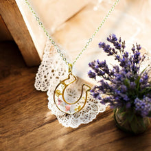 Load image into Gallery viewer, Pressed flower gold plated necklace horseshoe flower jewelry