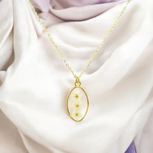 Load image into Gallery viewer, Pressed flower gold plated necklace forget me not oval white or blue