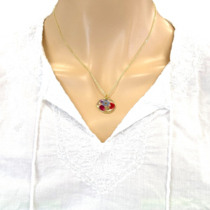 Pressed flower gold plated necklace forget me not teardrop or rounds