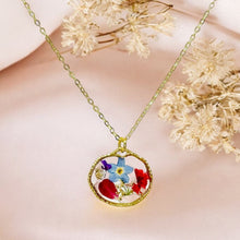Load image into Gallery viewer, Pressed flower gold plated necklace forget me not teardrop or rounds