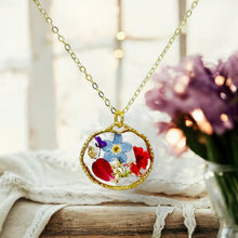 Load image into Gallery viewer, Pressed flower gold plated necklace forget me not teardrop or rounds