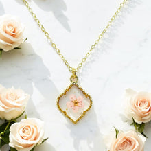 Load image into Gallery viewer, Pressed flower gold plated necklace wildflower bohemian jewelry