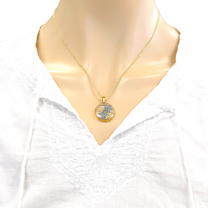 Pressed flower gold plated necklace wildflower bohemian jewelry four leaf or round