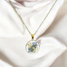 Load image into Gallery viewer, Pressed flower gold plated necklace wildflower bohemian jewelry four leaf or round