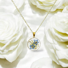 Load image into Gallery viewer, Pressed flower gold plated necklace wildflower bohemian jewelry four leaf or round