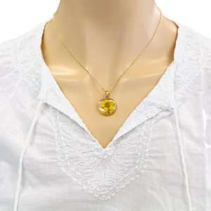 Narcissus pressed flower necklace gold plated birth month flower jewelry for women
