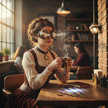 Load image into Gallery viewer, Steampunk goggles with prism diffraction lenses and clip-on ocular loupe magnifier retro futuristic eyewear