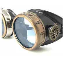 Load image into Gallery viewer, Steampunk Goggles with magnifying loupes UV glow neon blue prism diffraction lenses