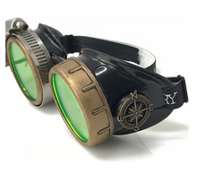Load image into Gallery viewer, Steampunk Goggles with magnifying loupes UV glow neon green prism diffraction lenses