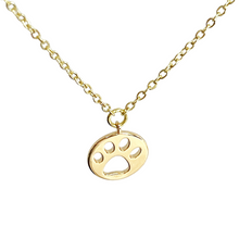 Load image into Gallery viewer, Paw print necklace gold plated dog or cat coin jewelry