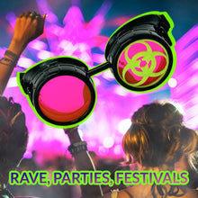 Load image into Gallery viewer, Steampunk Mad Scientist goggles biohazard cosplay glasses neon lenses