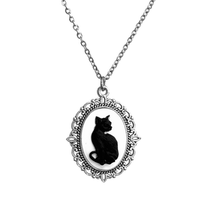 Gothic Lolita cameo pendant necklace crow skeleton black cat