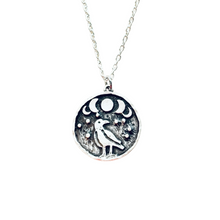 Load image into Gallery viewer, Crow coin necklace, Moon Phase Lunar Cycle Charm Pendant