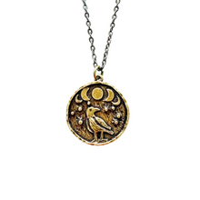 Load image into Gallery viewer, Crow coin necklace, Moon Phase Lunar Cycle Charm Pendant