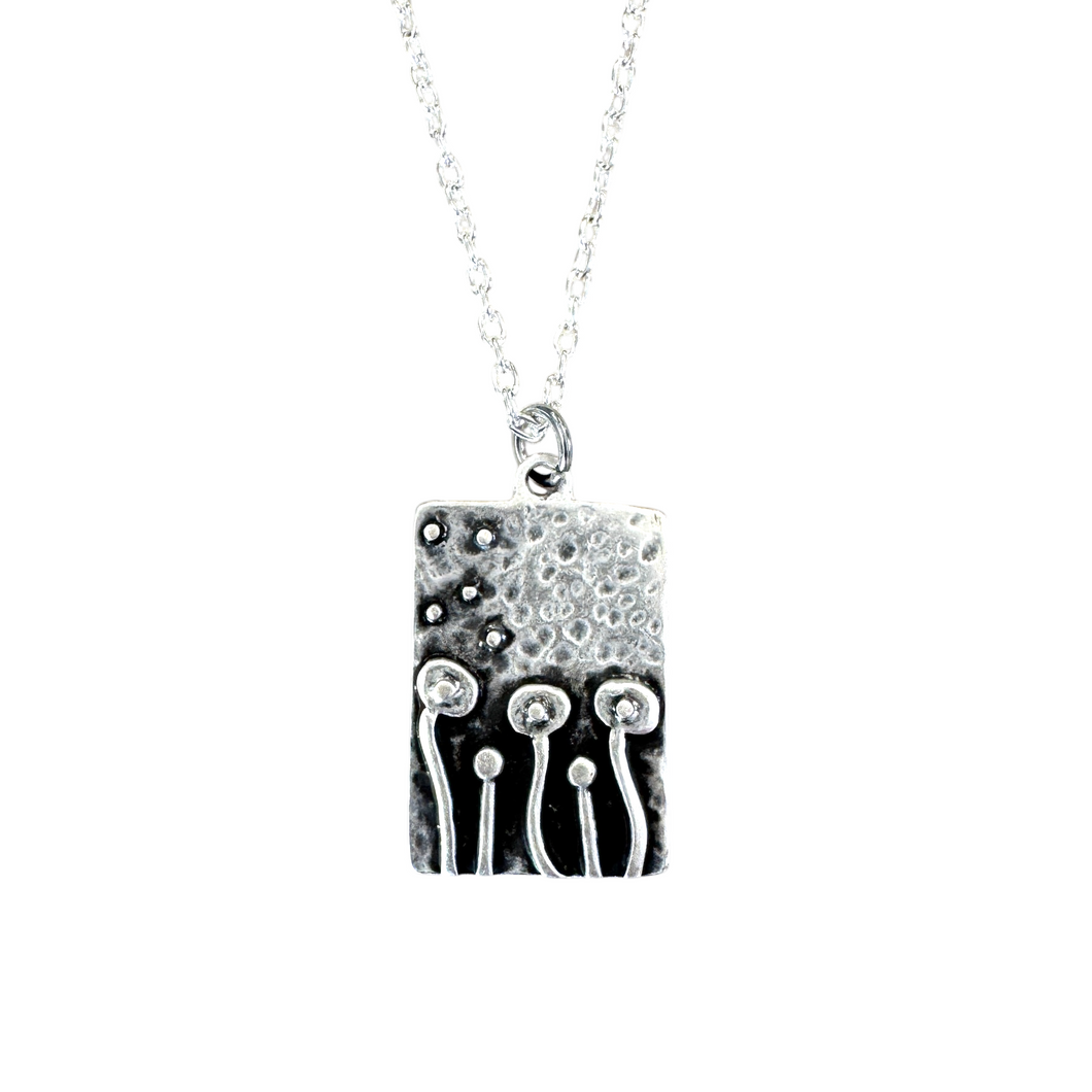Mushroom necklace unique bohemian jewelry silver or bronze