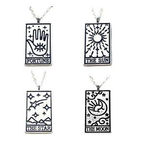Tarot card necklace, sun, moon, star, fortune, silver magic jewelry