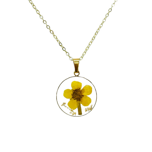 Narcissus pressed flower necklace gold plated birth month flower jewelry for women