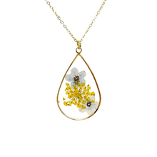 Load image into Gallery viewer, Pressed flower gold plated necklace forget me not teardrop or rounds