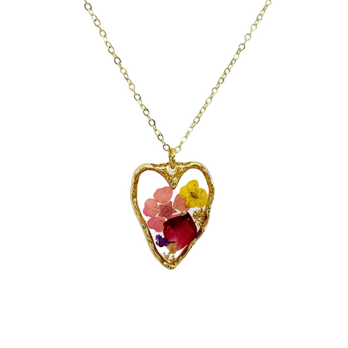 Pressed flower gold plated necklace Hibiscus flower jewelry