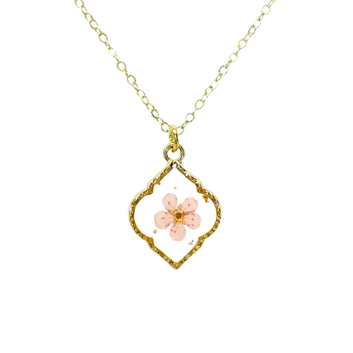 Pressed flower gold plated necklace wildflower bohemian jewelry