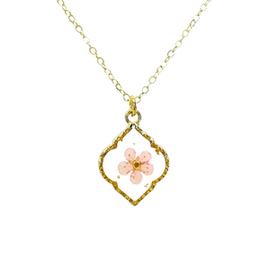 Pressed flower gold plated necklace wildflower bohemian jewelry