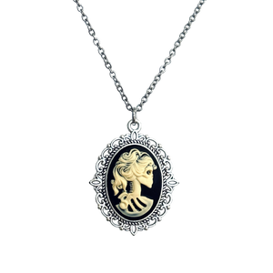 Gothic Lolita cameo pendant necklace crow skeleton black cat