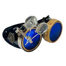 Load image into Gallery viewer, Handmade Victorian Steampunk Goggles with Loupe - blue, red, purple, black, clear, green, light blue lenses
