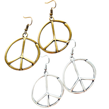 Load image into Gallery viewer, Peace sign hoop earrings peace symbol charm