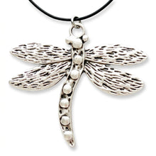 Load image into Gallery viewer, Studio catalog hero image of antique silver dragonfly pendant necklace on pure white background