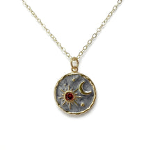 Load image into Gallery viewer, Sun and moon necklace gold celestial coin pendant on pure white studio background