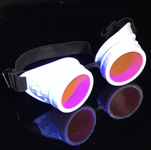 Load image into Gallery viewer, UV Glow in The Dark Steampunk Goggles Retro Round Rave Glasses, White Frame- Neon Pink Lenses
