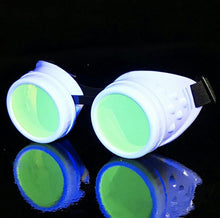 Load image into Gallery viewer, UV Glow in The Dark Steampunk Goggles Retro Round Rave Glasses, White Frame- Neon Green Lenses