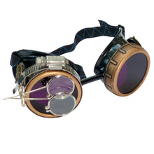Load image into Gallery viewer, Steampunk Goggles in Victorian style with Compass Design, purple lenses &amp; ocular Loupe