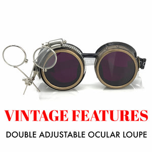 Steampunk Goggles with magnifying loupes purple lenses