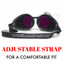 Load image into Gallery viewer, Steampunk Goggles with magnifying loupes purple lenses