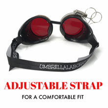 Load image into Gallery viewer, Steampunk Goggles in Victorian style with Compass Design, Rose Red lenses &amp; ocular Loupe
