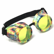 Load image into Gallery viewer, UV Glow in The Dark Steampunk Goggles Retro Round Rave Glasses, Rainbow Frame- Neon Green Lenses