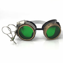 Load image into Gallery viewer, Steampunk Goggles with magnifying loupes green lenses
