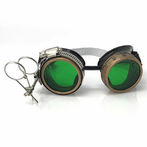 Steampunk Goggles in Victorian style with Compass Design, Emerald Green & ocular Loupe