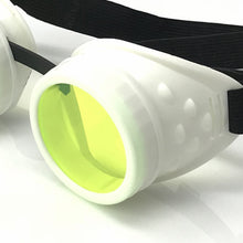 Load image into Gallery viewer, UV Glow in The Dark Steampunk Goggles Retro Round Rave Glasses, White Frame- Neon Green Lenses